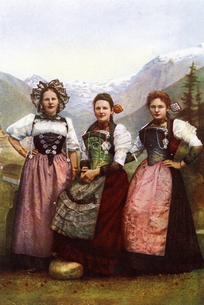Three Swiss Girls, late 19th century by Swiss Photographer